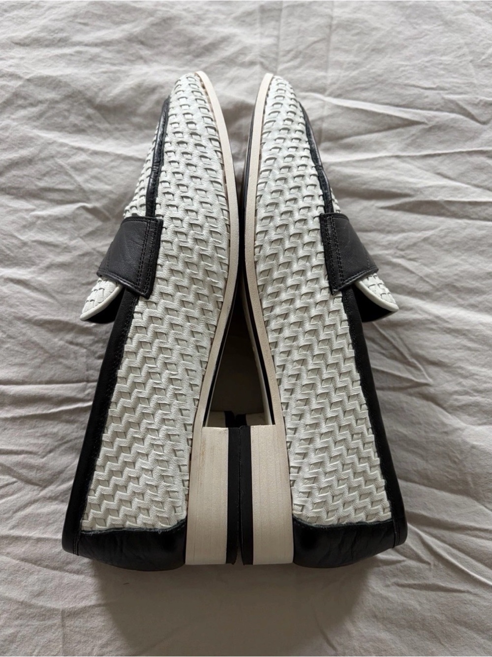 CHANEL CC Penny Loafers Womens White Black Woven Leather Slip On Shoes Size 38C - Picture 6 of 11